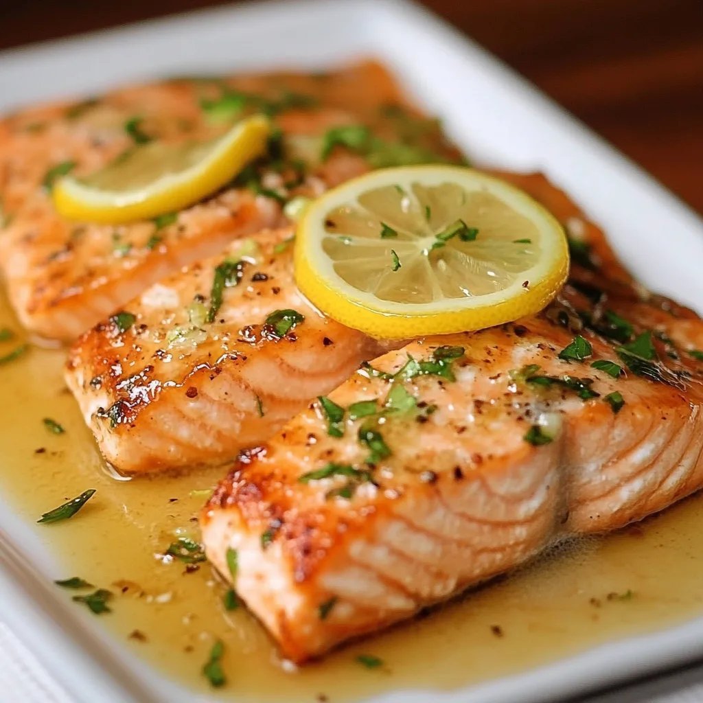 Salmon with Garlic Lemon Butter Sauce
