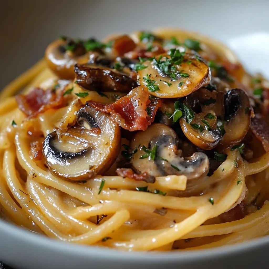 Pumpkin & Mushroom Spaghetti w/ Crispy Bacon