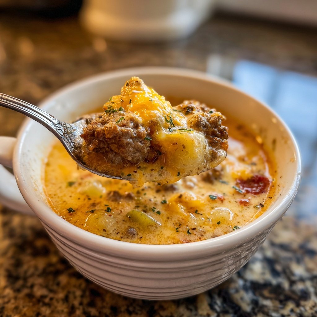 Slow Cooker Cheeseburger Soup Comfort Bowl