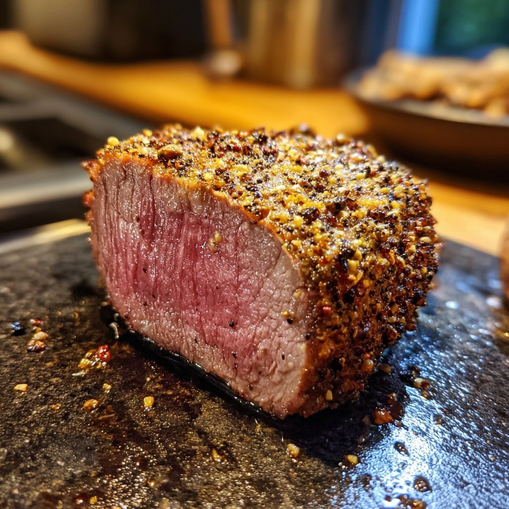 Tender Beef Tenderloin with Peppercorns