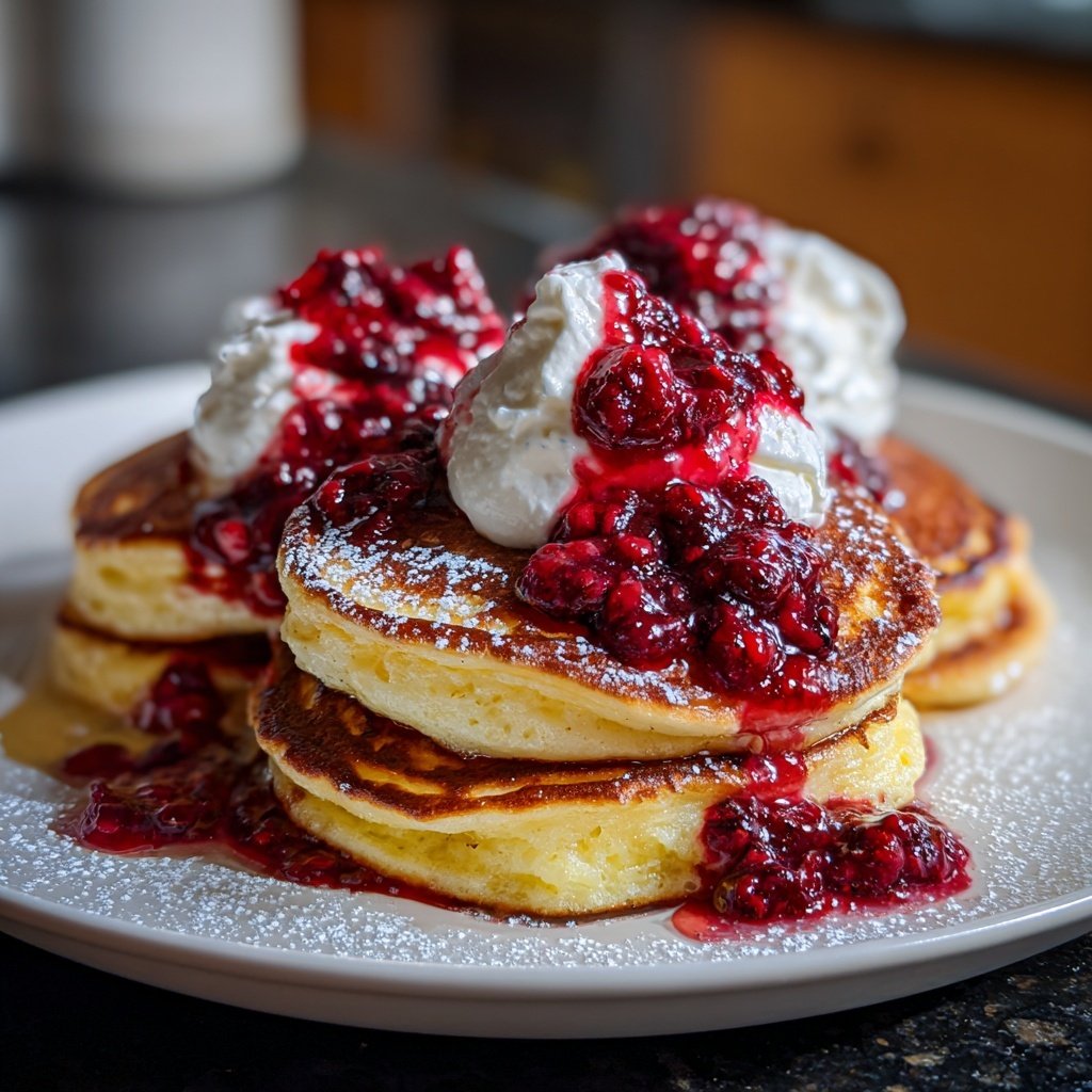 Ricotta Pancakes with Berry Compote and Mascarpone