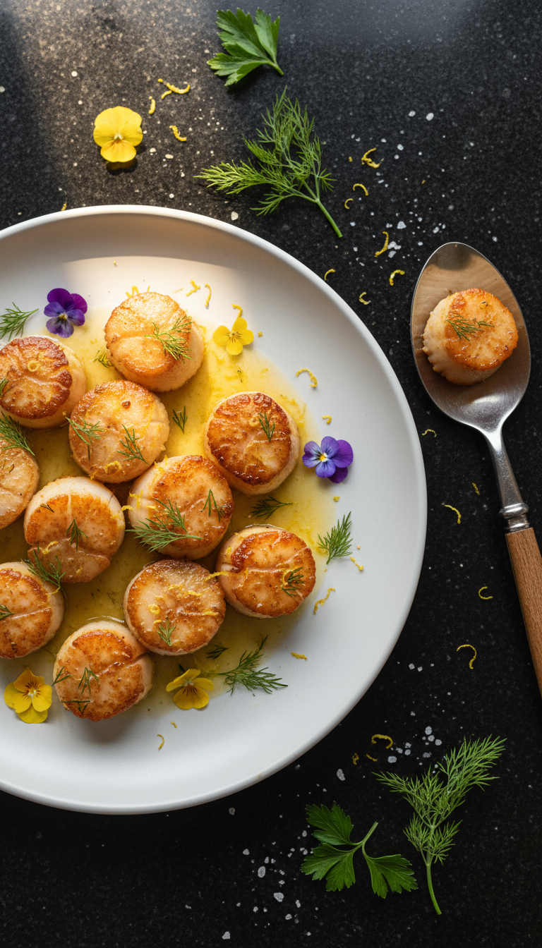Lemon Dill Scallops with Flowers