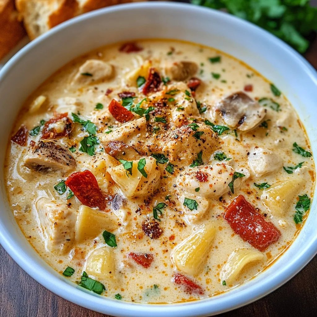 Creamy Parmesan Cajun Chicken Pasta Soup