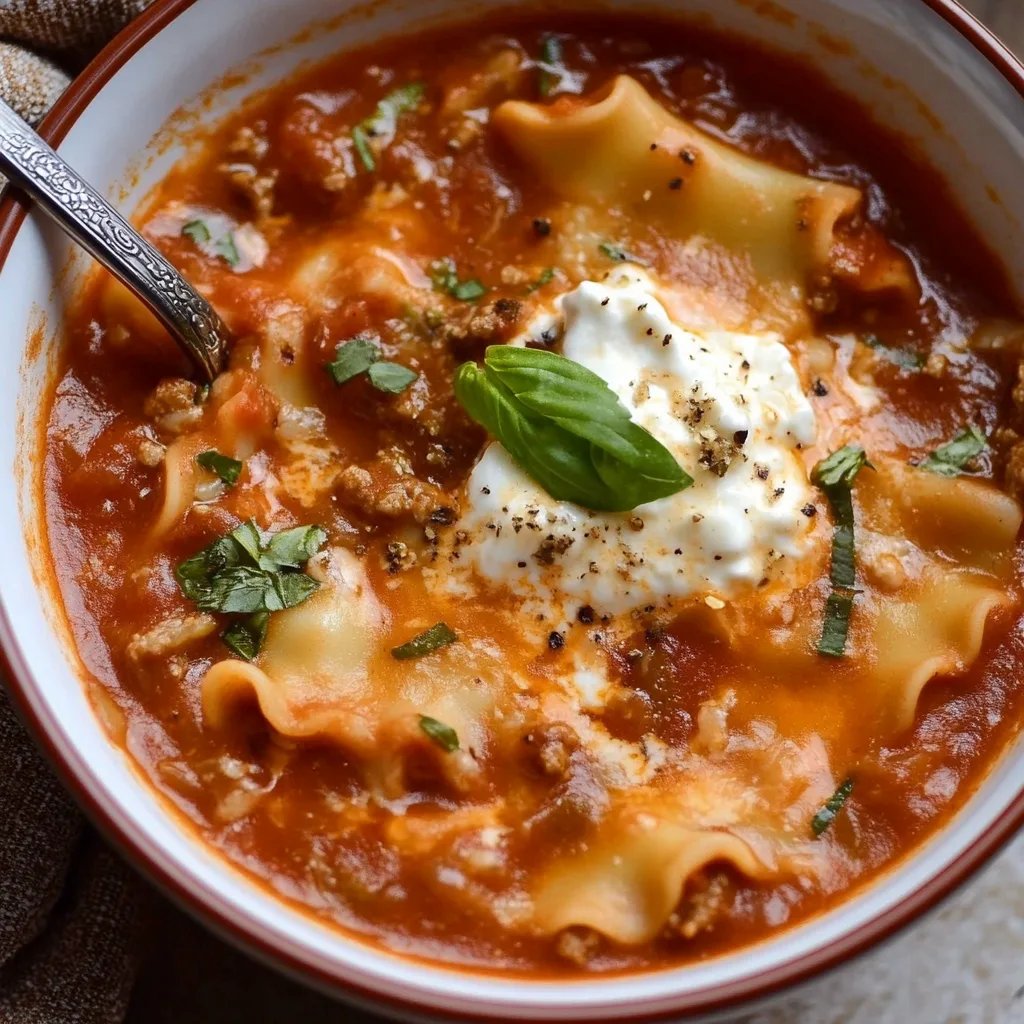 Cozy, One-Pot Lasagna Soup with Ricotta Cheese