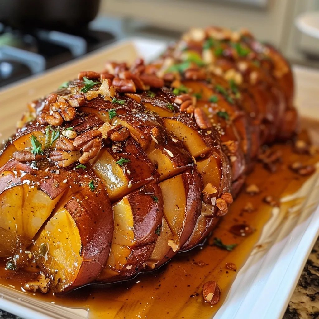 Hasselback Maple Pecan Sweet Potatoes