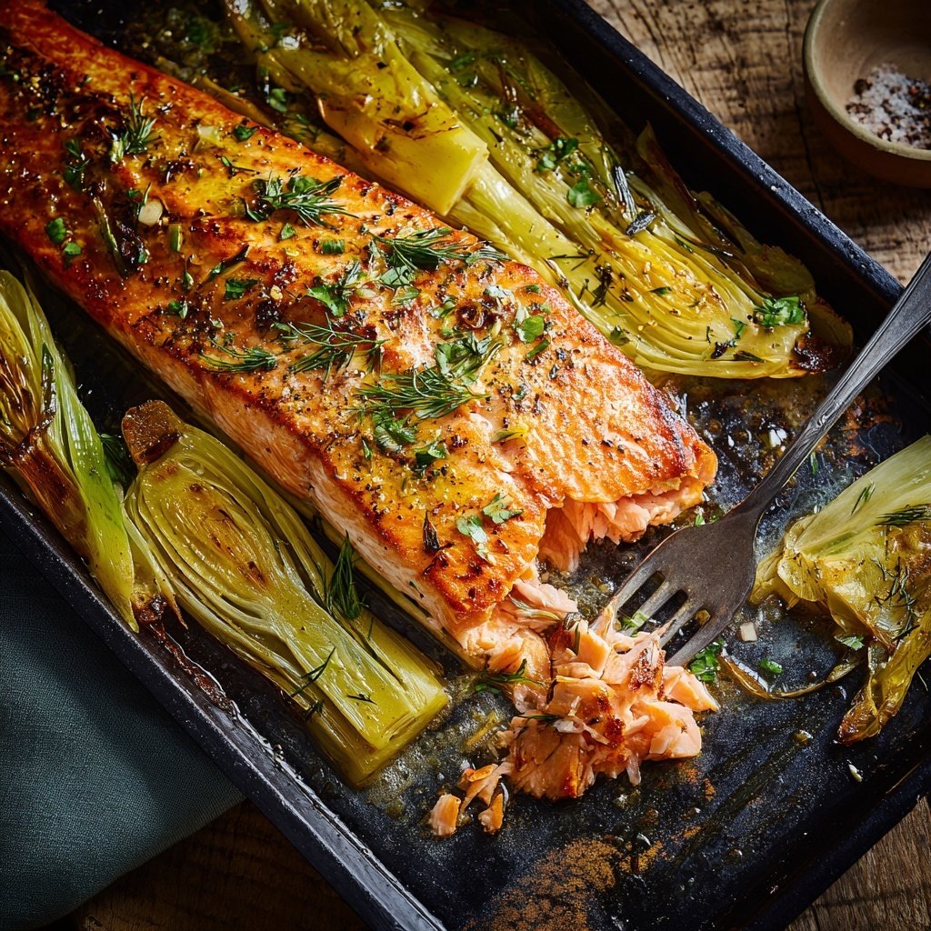 One-Pan Roast Salmon with Leeks