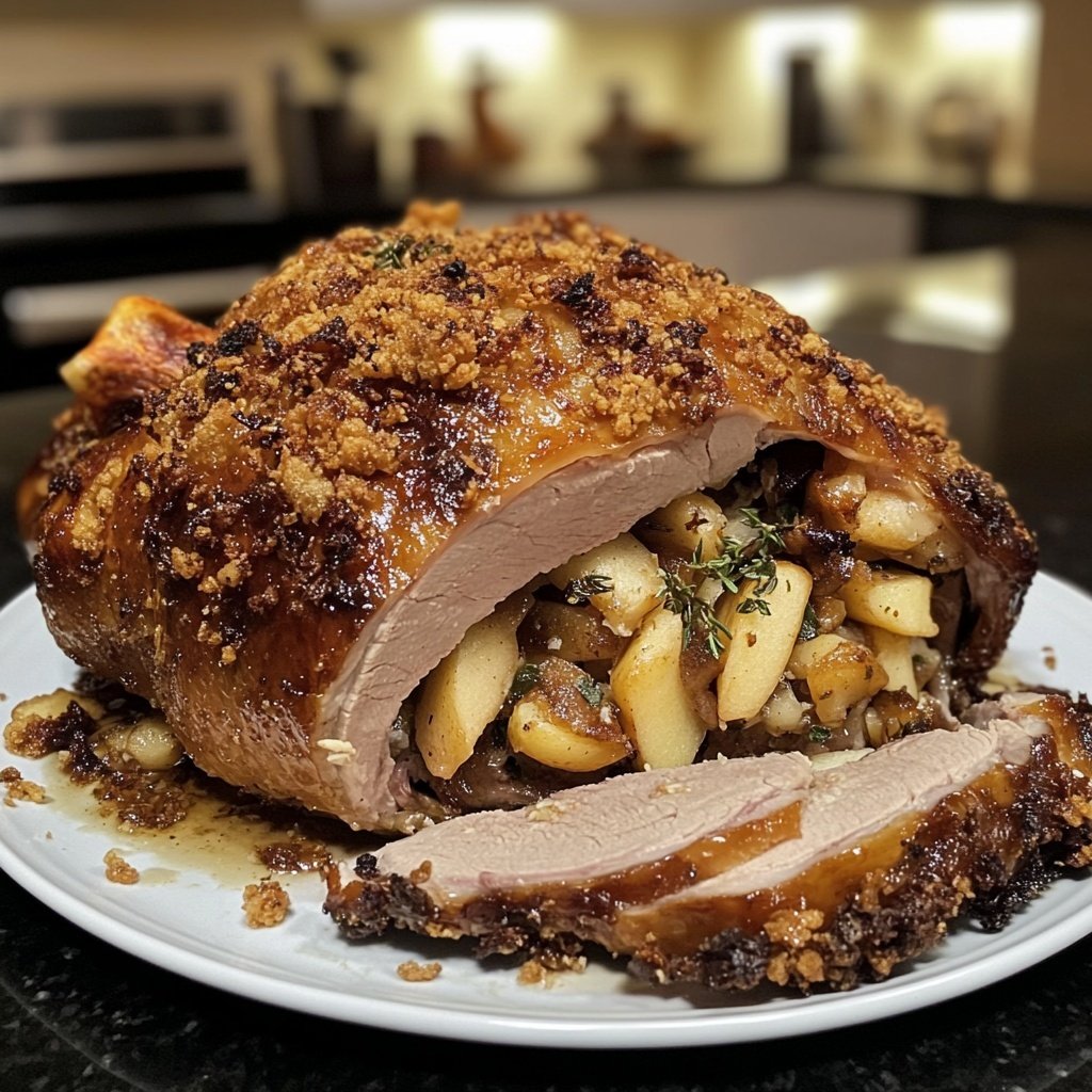 Roasted Christmas Goose with Apple and Herb Stuffing