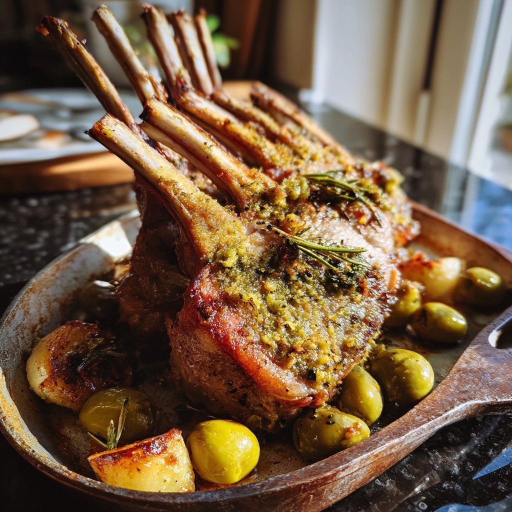 One-Pan Rack Lamb with Olives