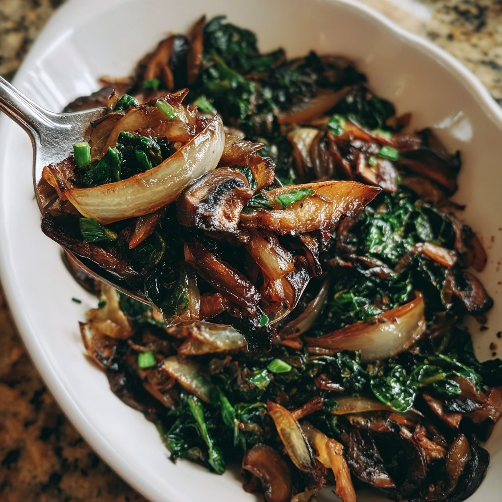 Mushroom Onion Garlic Braised Greens